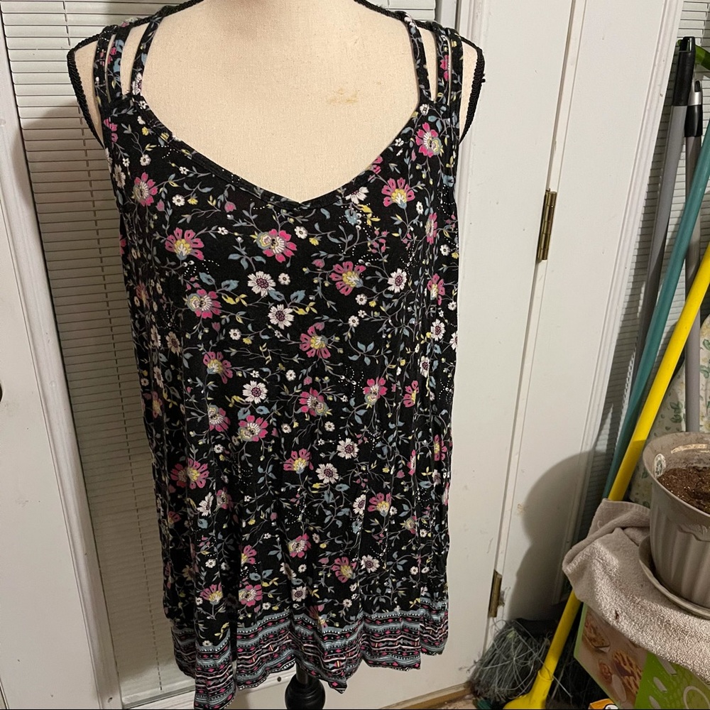 Tank top blue floral print 3 straps on shoulders